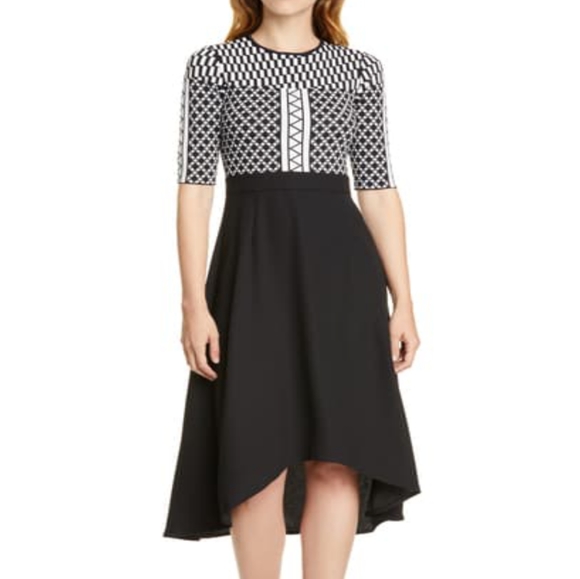 Ted Baker London Mix Print Tulip Hem Black Dress Short Sleeve Small 4-6 - Picture 3 of 3